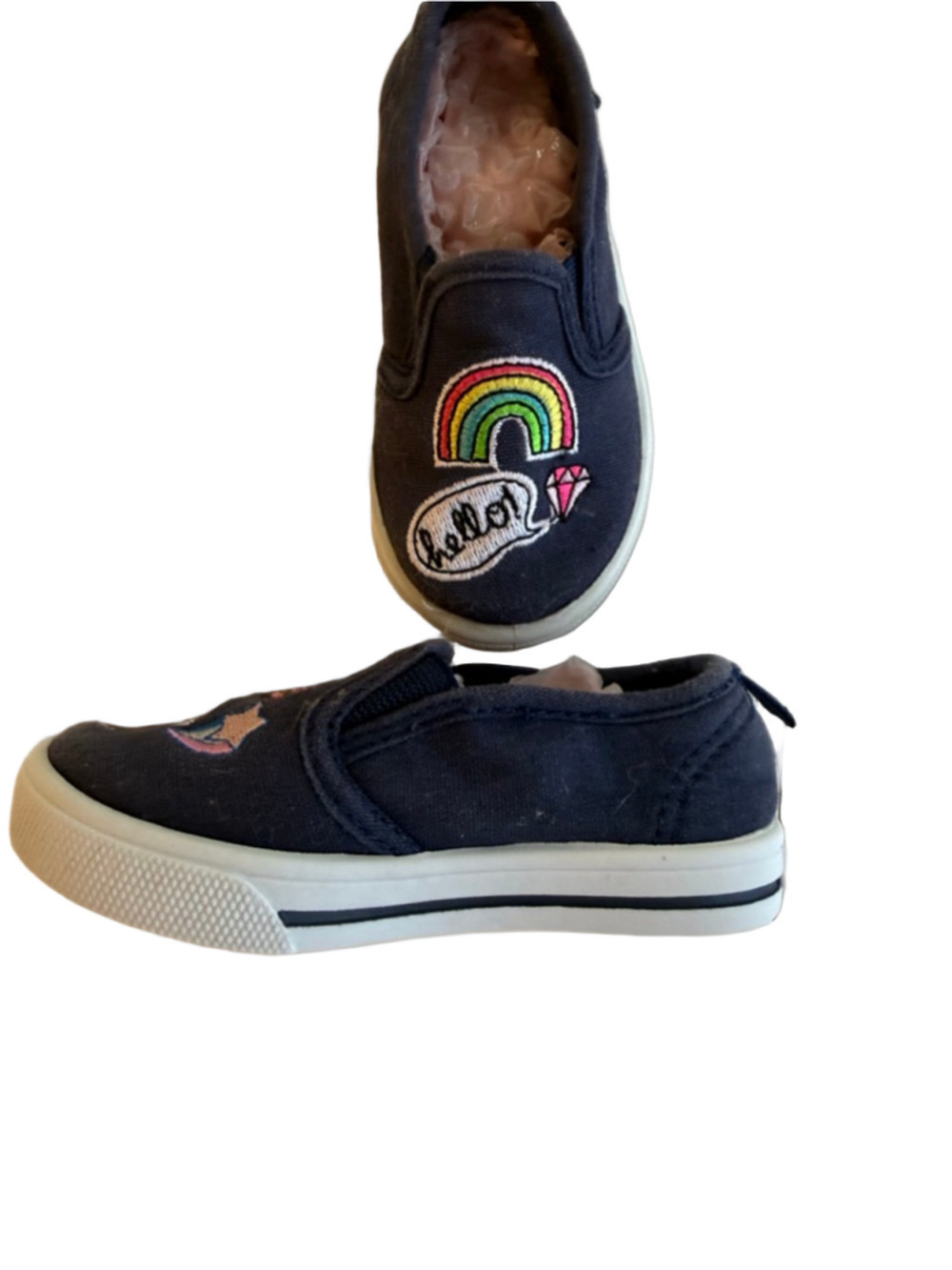 Baby OshKosh B'gosh Sneakers Size 6 Blue with Rainbow & Cat Patches